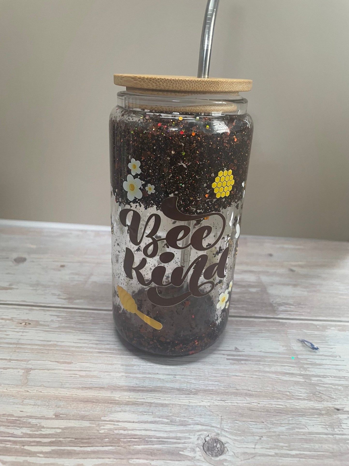 Bee kind glass Snowglobe Tumbler - Caprice Customz LLC