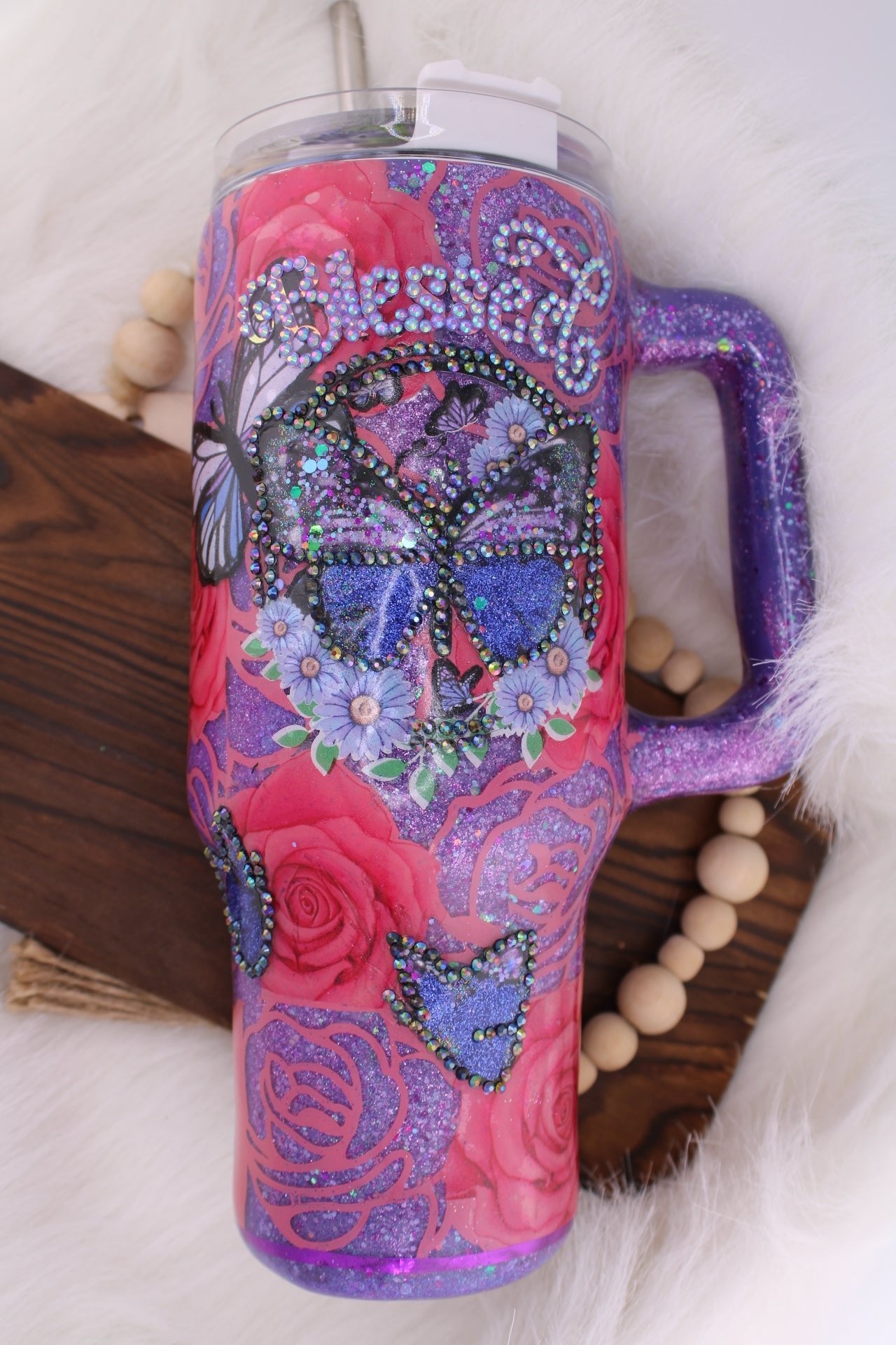 “Blessed” flower and butterfly tumbler - Caprice Customz LLC