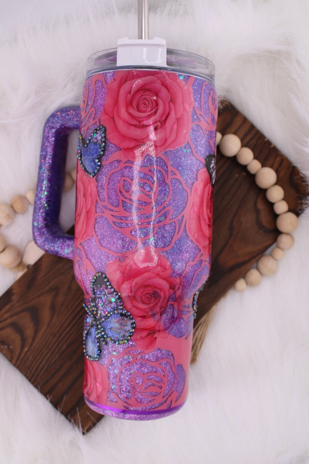 “Blessed” flower and butterfly tumbler - Caprice Customz LLC