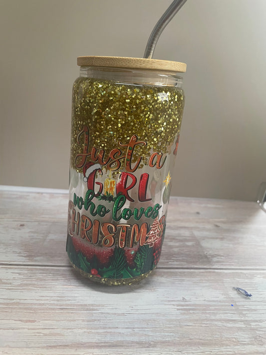 A girl who love Christmas glass Snowglobe Tumbler