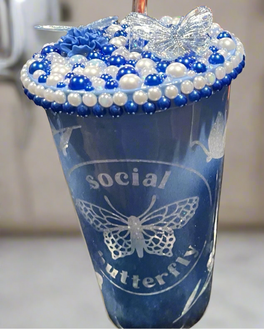 "Social Butterfly" Snowglobe, Ombre Blue Cup