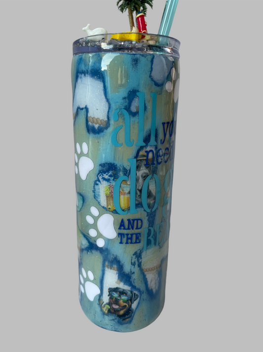 "All you need is a dog and the beach" Distressed Tumbler