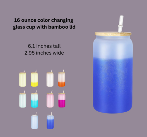 16-ounce Custom Color Changing Glass cup with Bamboo lid