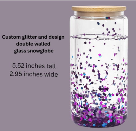 16 Ounce Custom Glass Snow Globe Tumbler