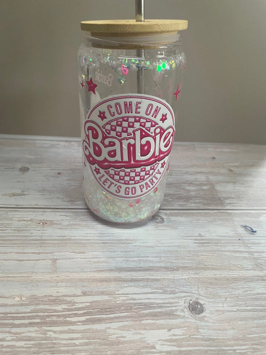 Barbie glass Snowglobe Tumbler - Caprice Customz LLC