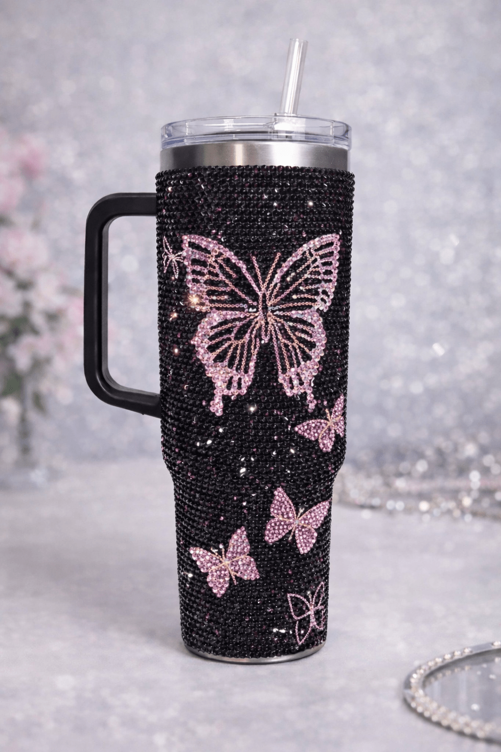 Custom Blinged Tumbler | Rhinestone Wine Tumbler, 20oz Tumbler, 40oz Handle Tumbler - Caprice Customz LLC
