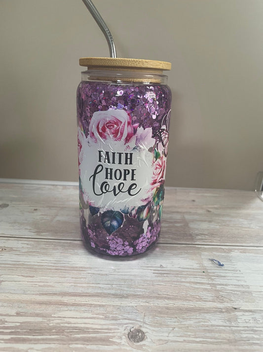 Faith hope love glass Snowglobe Tumbler - Caprice Customz LLC