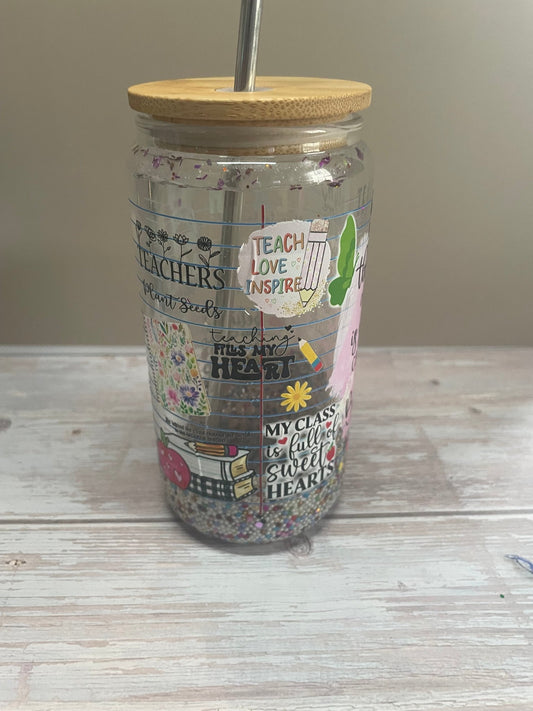 Teach with love Glass Snowglobe Cup - Caprice Customz LLC