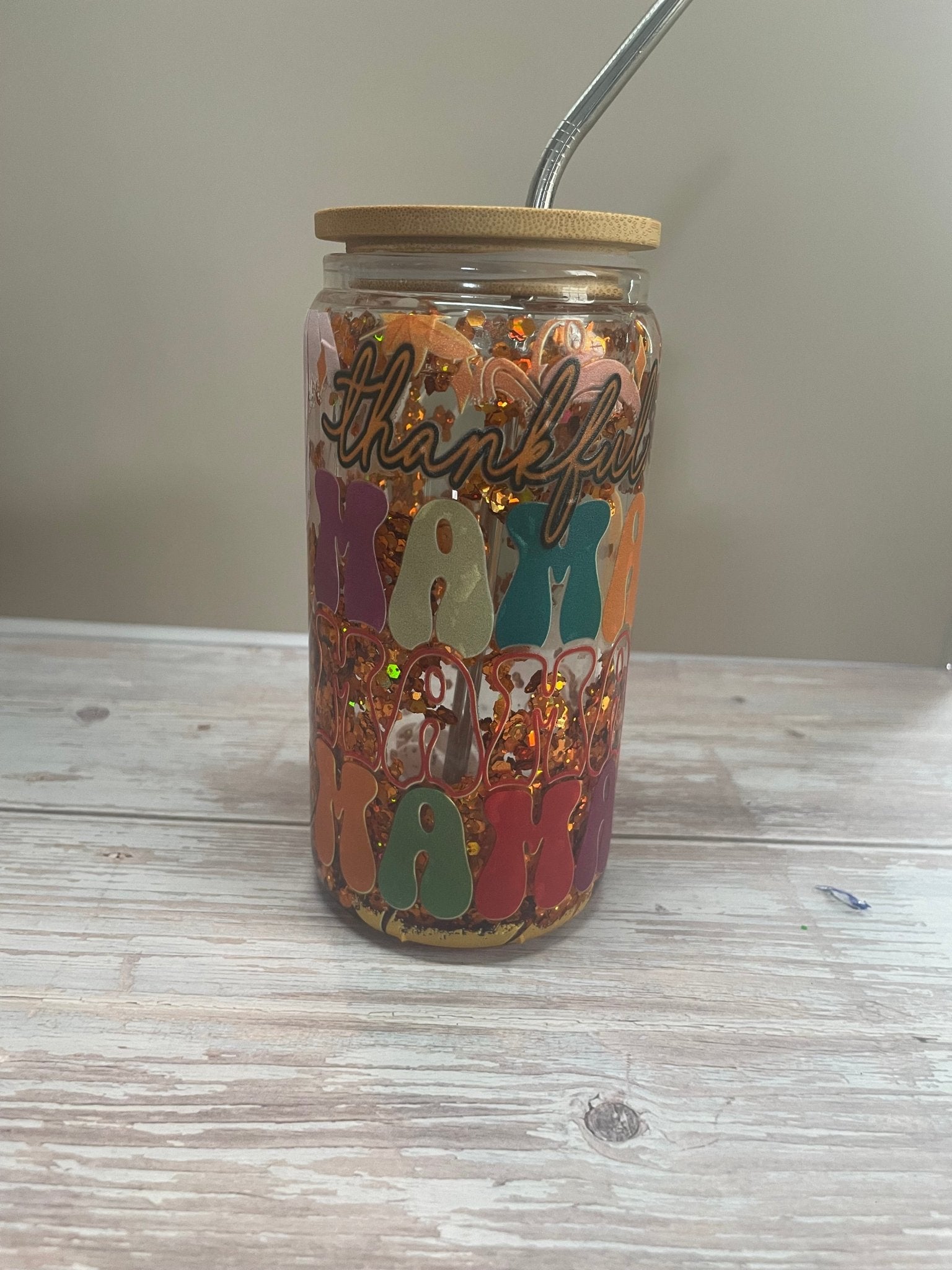 Thankful mama glass Snowglobe Tumbler - Caprice Customz LLC
